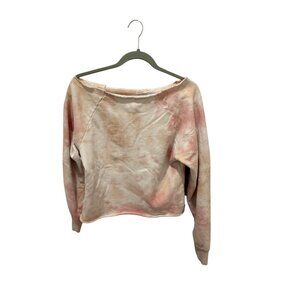 Mother Tie-Dye Long-Sleeve Cropped Sweater In Pink & Beige Off the Shoulder Med